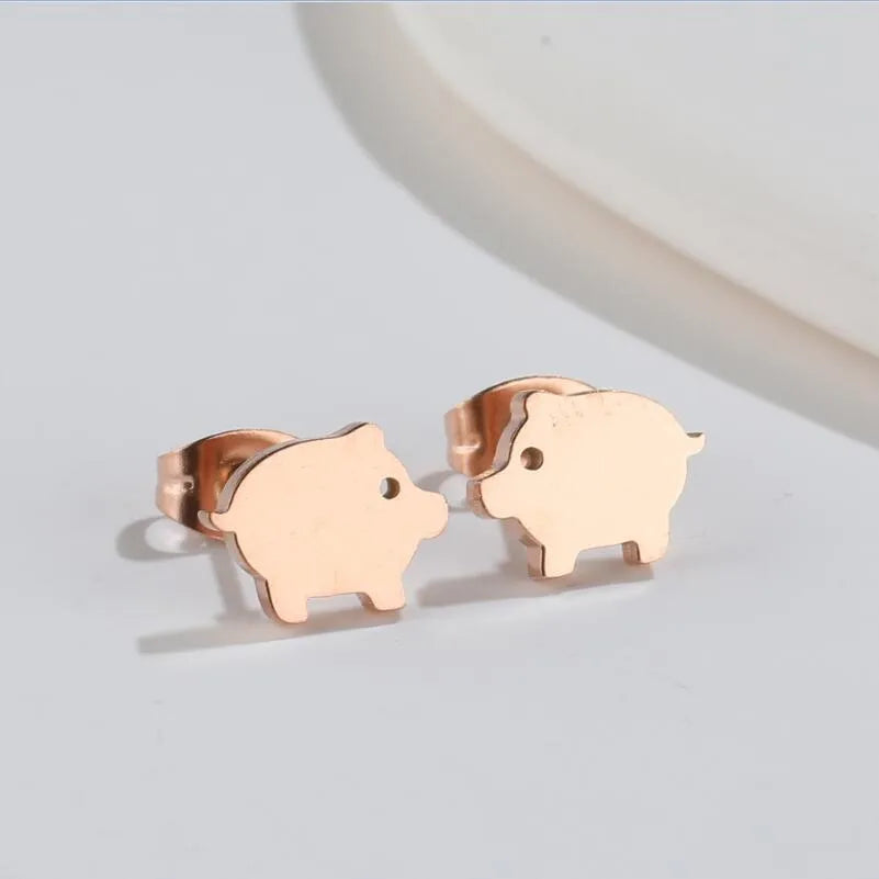 Aretes de botón de acero 304 con baño de oro 18K y diseño de animalitos - imagen 15