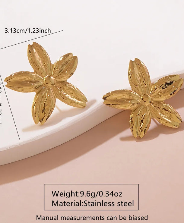 Aretes de botón de acero inoxidable 304 con diseño floral streetwear - imagen 33