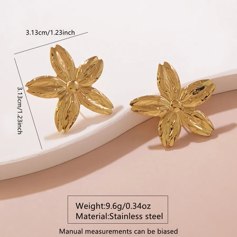 Aretes de botón de acero inoxidable 304 con diseño floral streetwear - imagen 33