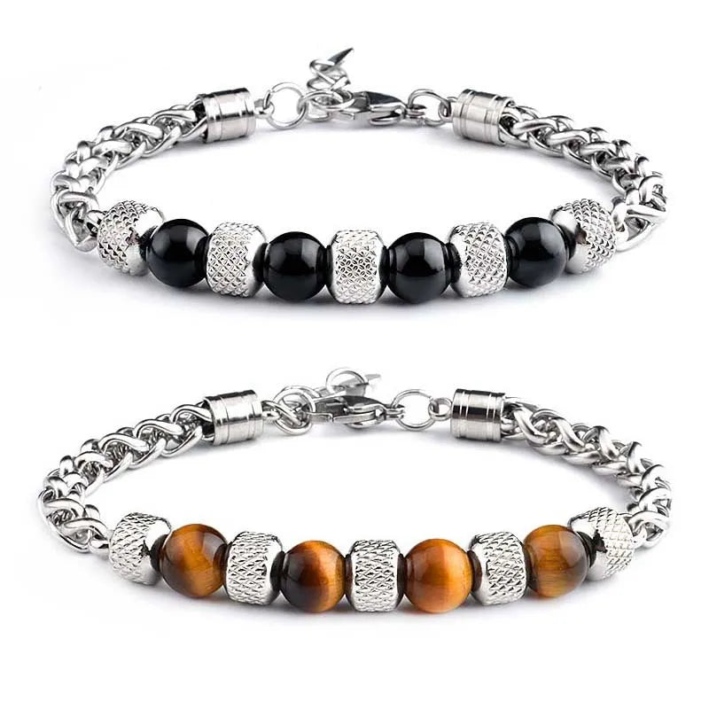 Pulsera de acero de titanio para hombre con diseño geométrico pulido