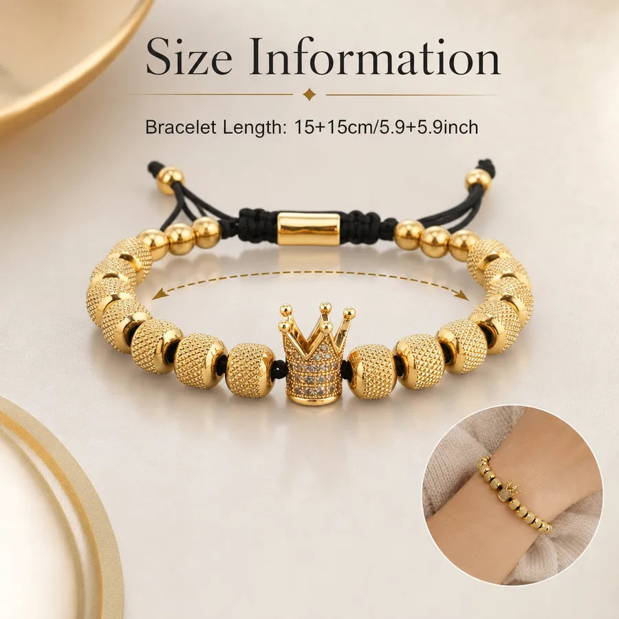 Pulsera de corona chapada en oro 18K con circonias, ajustable - imagen 3