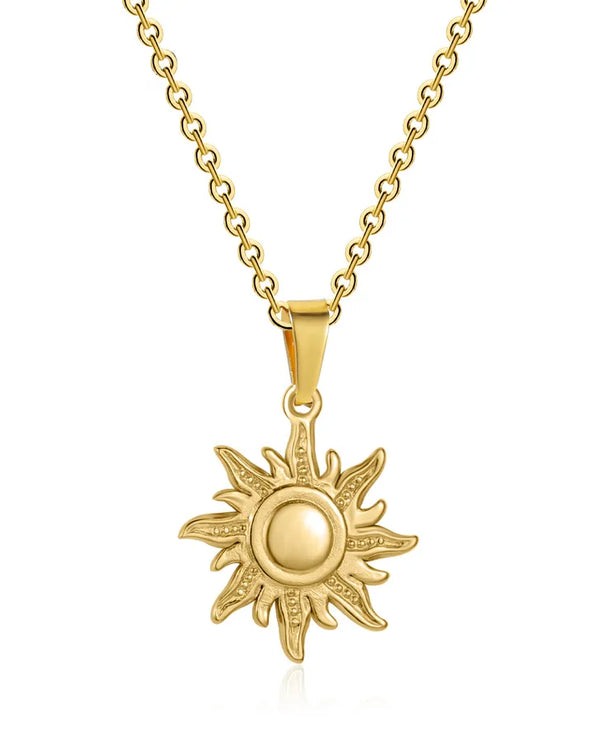 Collar con dije de sol 3D en acero de titanio chapado en oro 18K - imagen 6