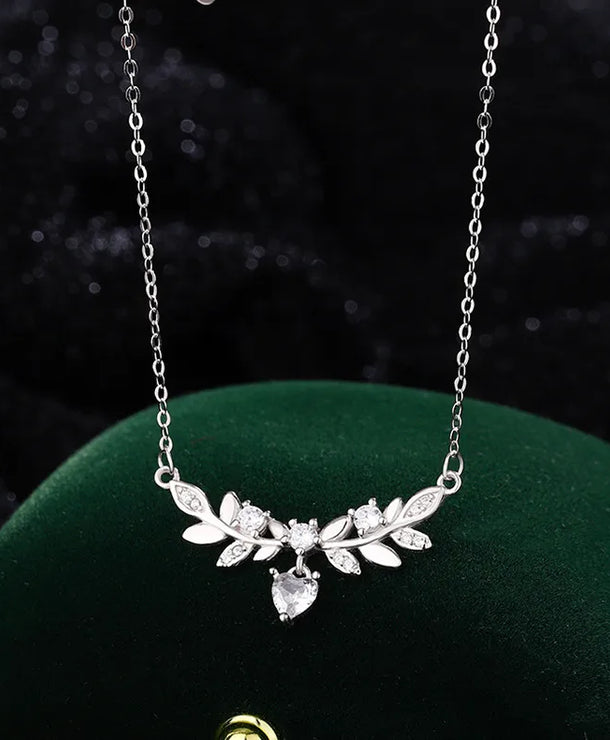 Collar de plata con circonias y diseño de hojas de laurel para mujer - imagen 6