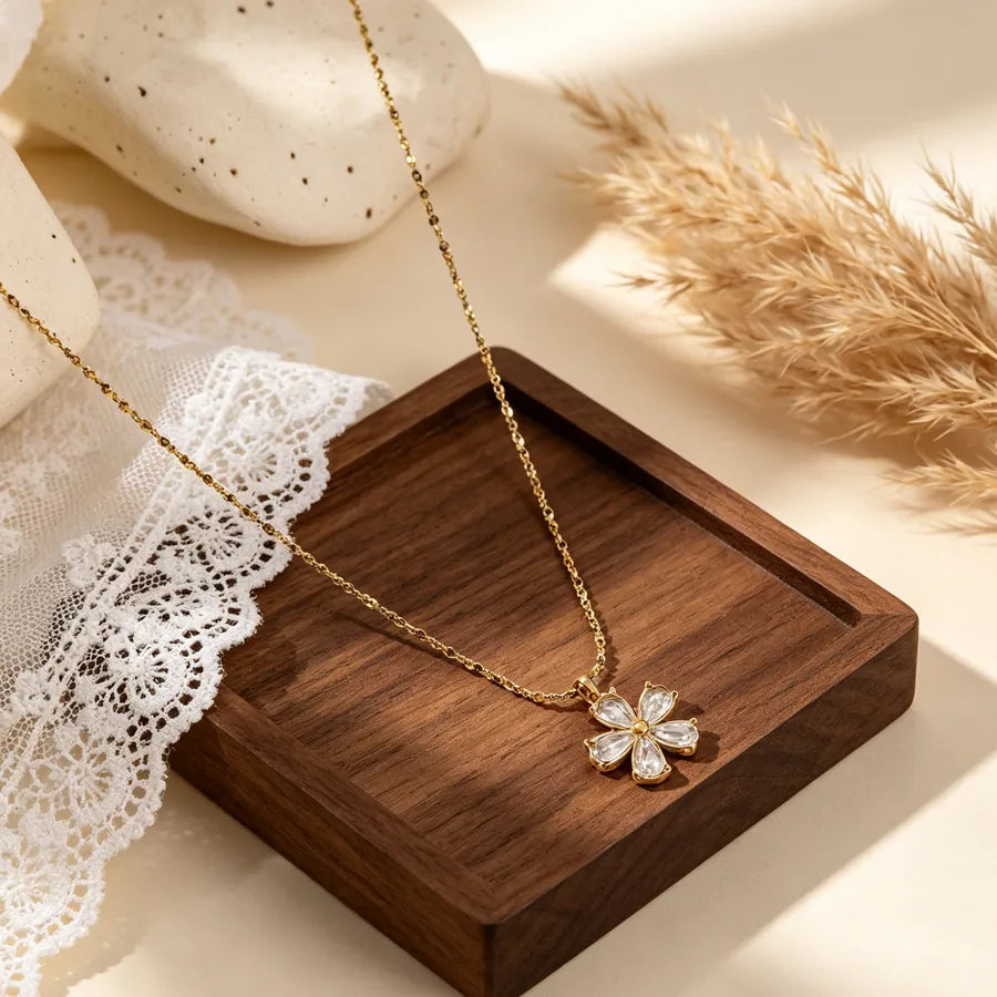 Collar de acero 304 con baño de oro 18K y diseño floral para mujer - imagen 6