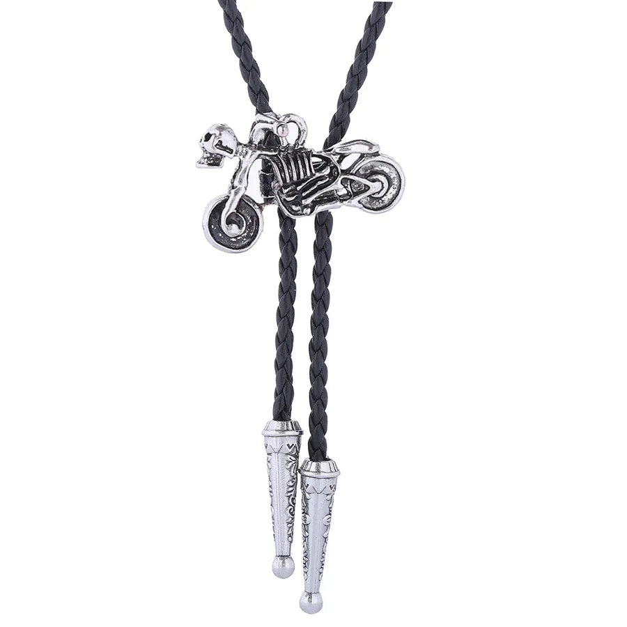 Corbata bolo de aleación con cordón de piel y dijes de estrella y calavera - imagen 31