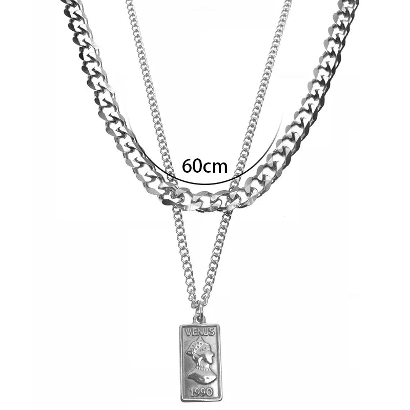 Collar de doble capa con dije de retrato en acero inoxidable 304 - imagen 2
