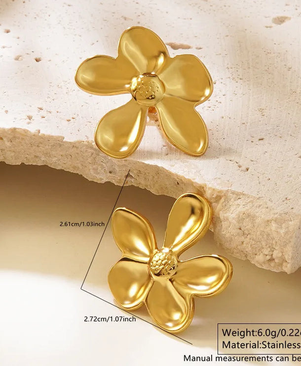 Aretes de botón de acero inoxidable 304 con diseño floral streetwear - imagen 23