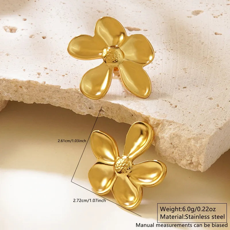 Aretes de botón de acero inoxidable 304 con diseño floral streetwear - imagen 23