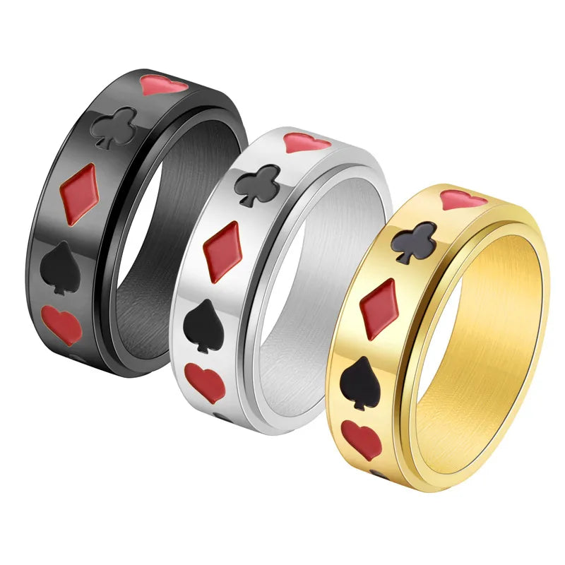 Anillos de acero de titanio para hombre con diseño de póker - imagen 3