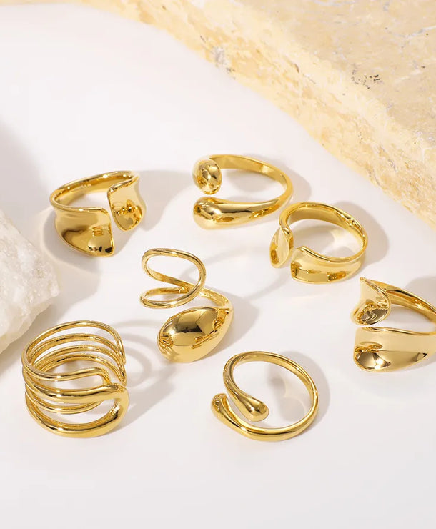 Anillo ajustable de acero 304 con diseño geométrico de gotas de agua - imagen 4