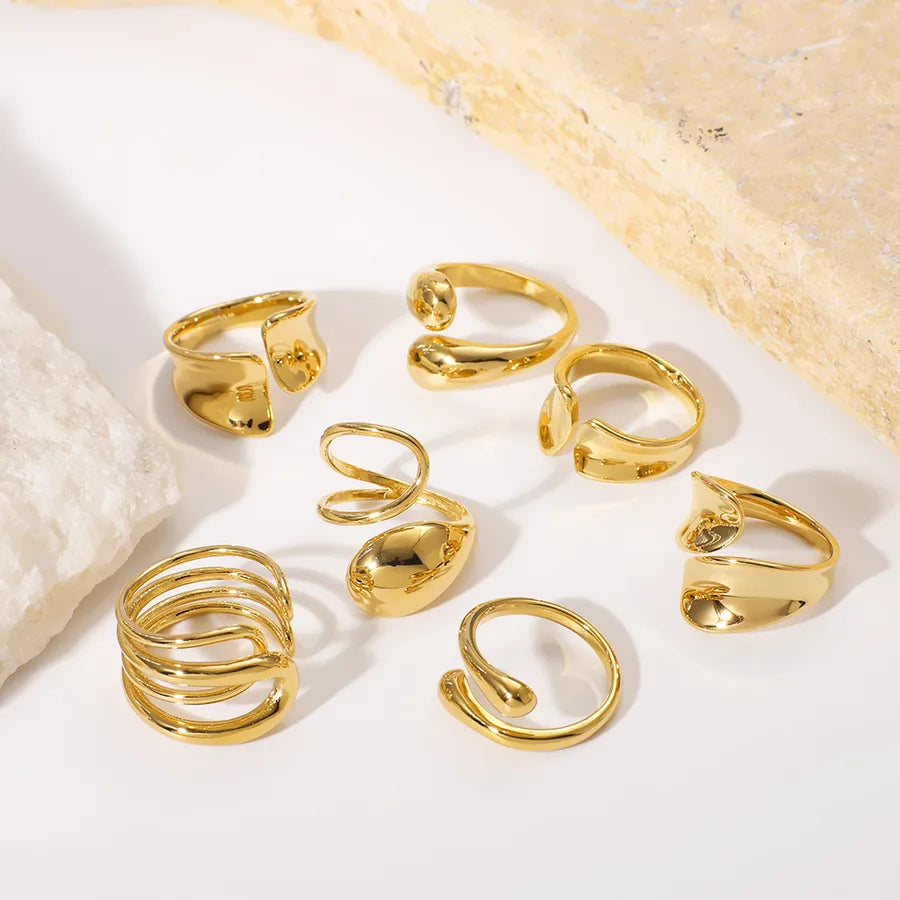 Anillo ajustable de acero 304 con diseño geométrico de gotas de agua - imagen 4