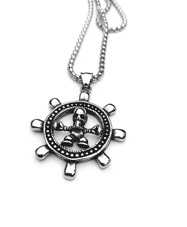Collar de calavera y timón estilo navy en acero de titanio - imagen 6