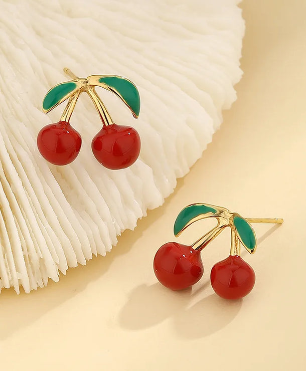 Aretes de cerezas asimétricos con baño de oro 14K para mujer - imagen 2