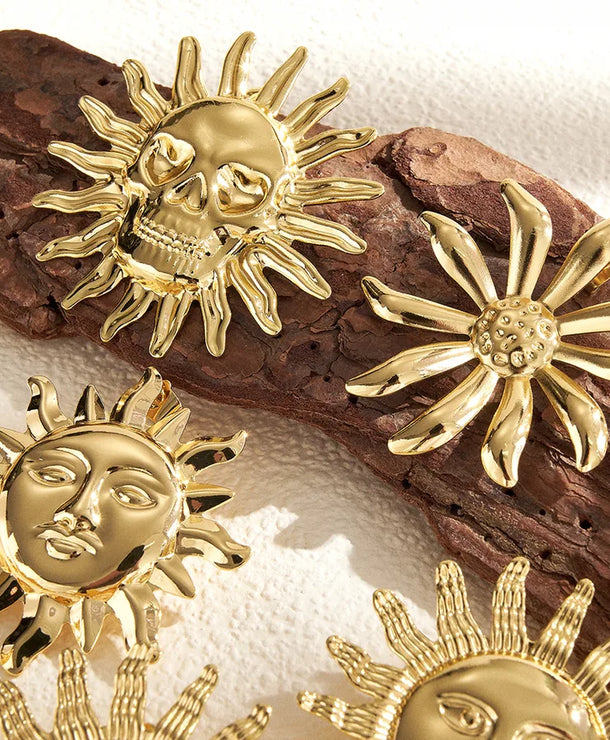 Aretes de botón de acero 201 con diseño de girasol, acabado pulido - imagen 2