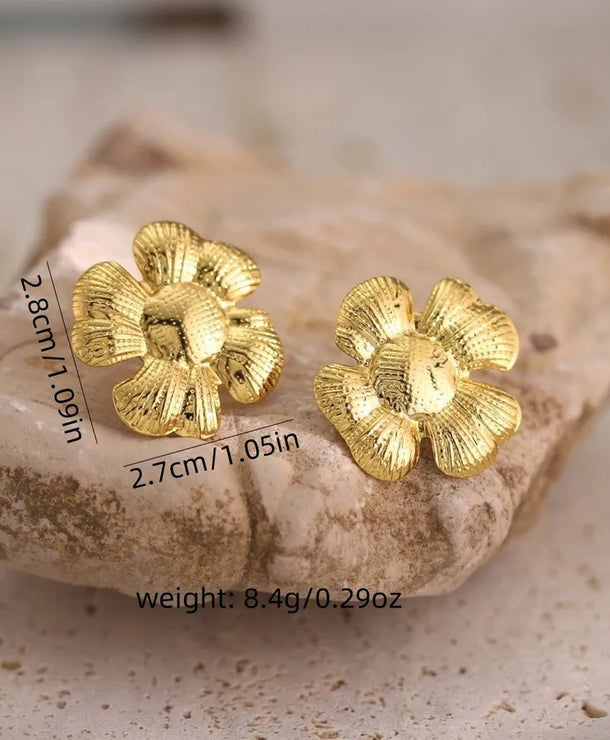 Aretes de botón de acero inoxidable 304 con diseño floral streetwear - imagen 39