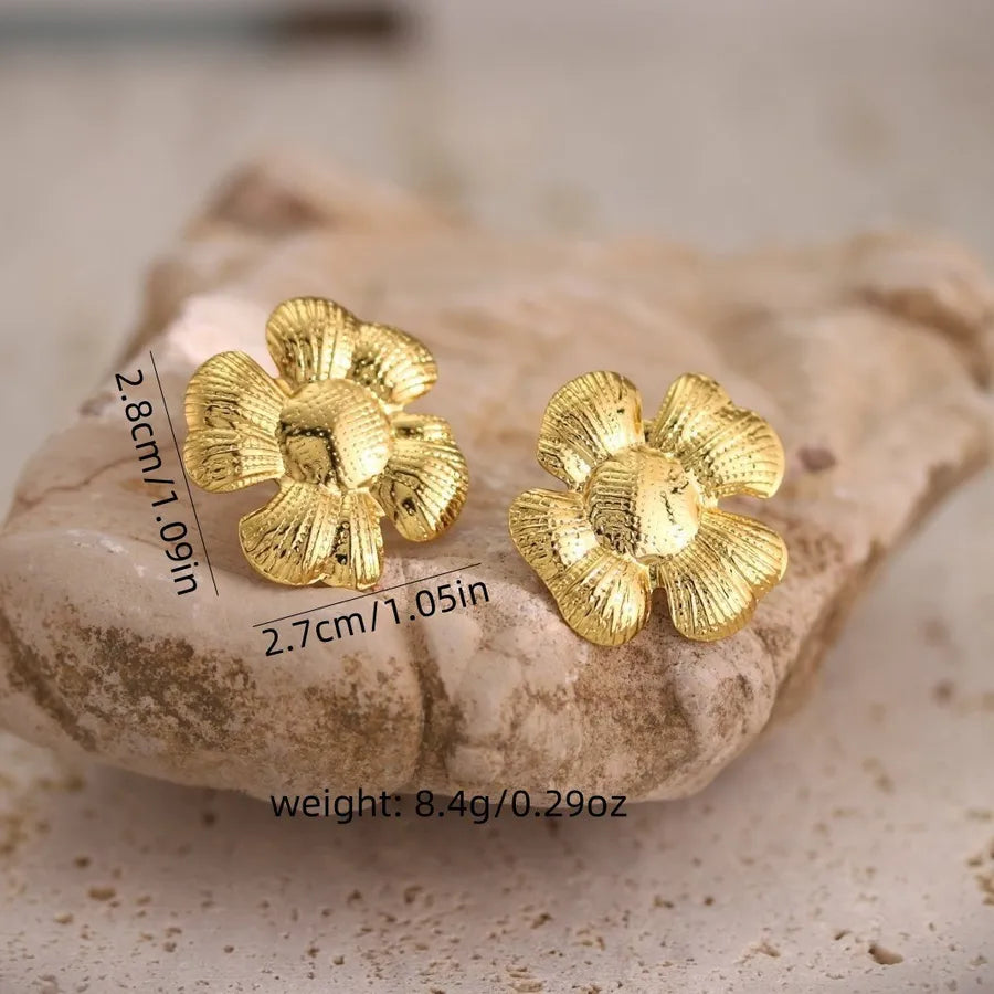 Aretes de botón de acero inoxidable 304 con diseño floral streetwear - imagen 39
