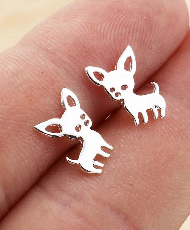 Aretes de botón de acero 304 con baño de oro 18K y diseño de perrito