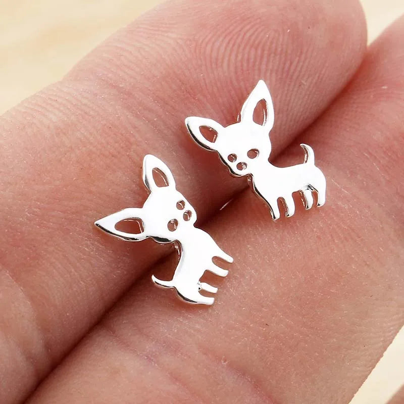 Aretes de botón de acero 304 con baño de oro 18K y diseño de perrito