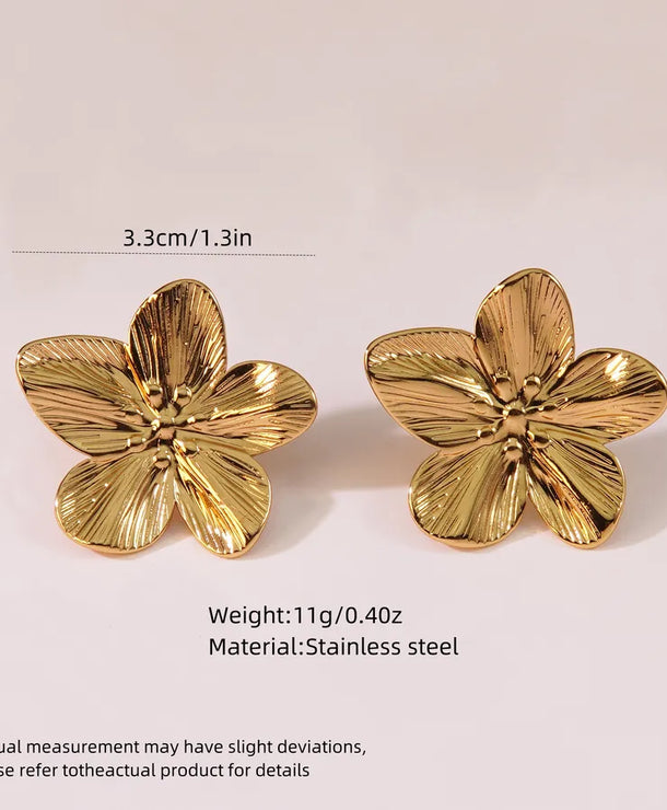 Aretes de botón de acero inoxidable 304 con diseño floral streetwear - imagen 9