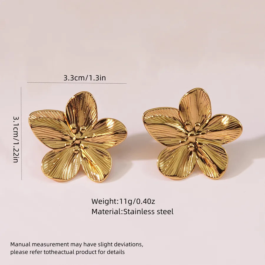 Aretes de botón de acero inoxidable 304 con diseño floral streetwear - imagen 9