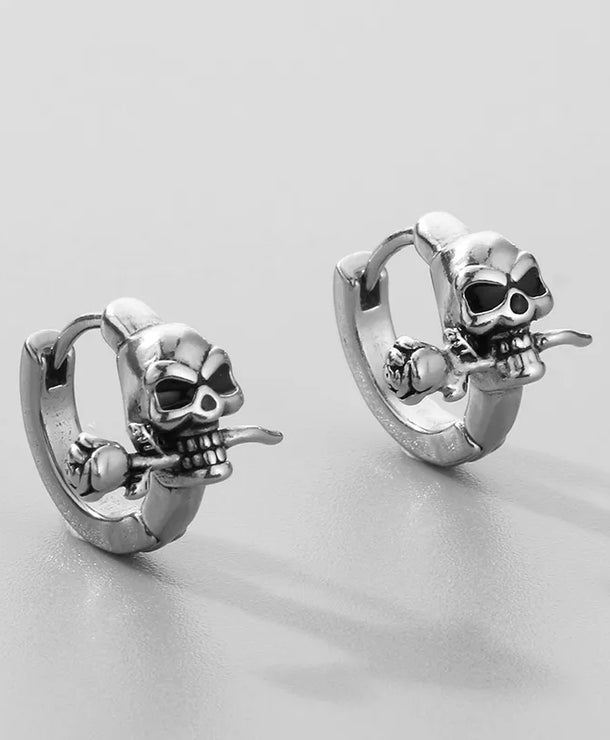 Aretes de acero 304 con dije de calavera e incrustación de circonia - imagen 4