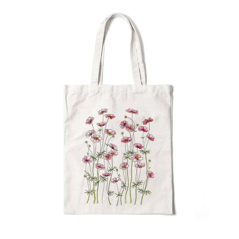 Bolso de lona con estampado de flores para mujer, diseño abierto - imagen 7