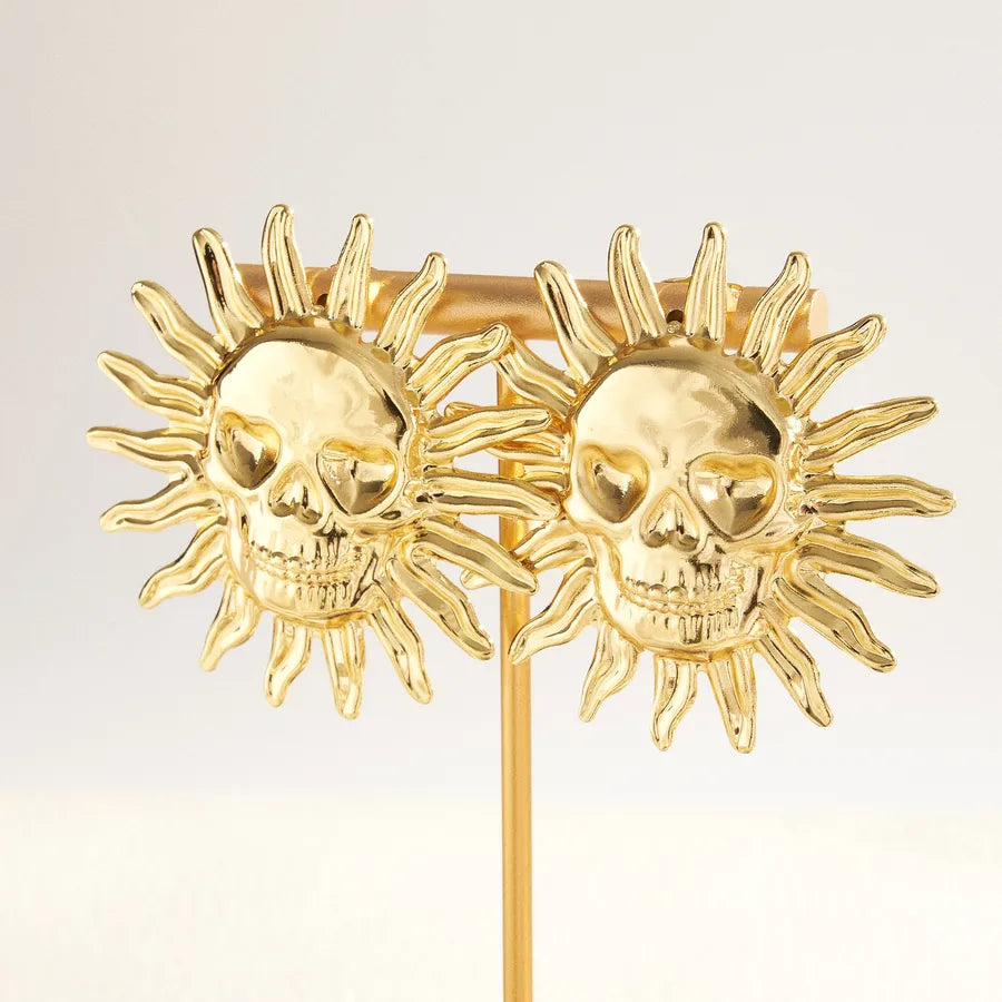 Aretes de botón de acero 201 con diseño de girasol, acabado pulido - imagen 3