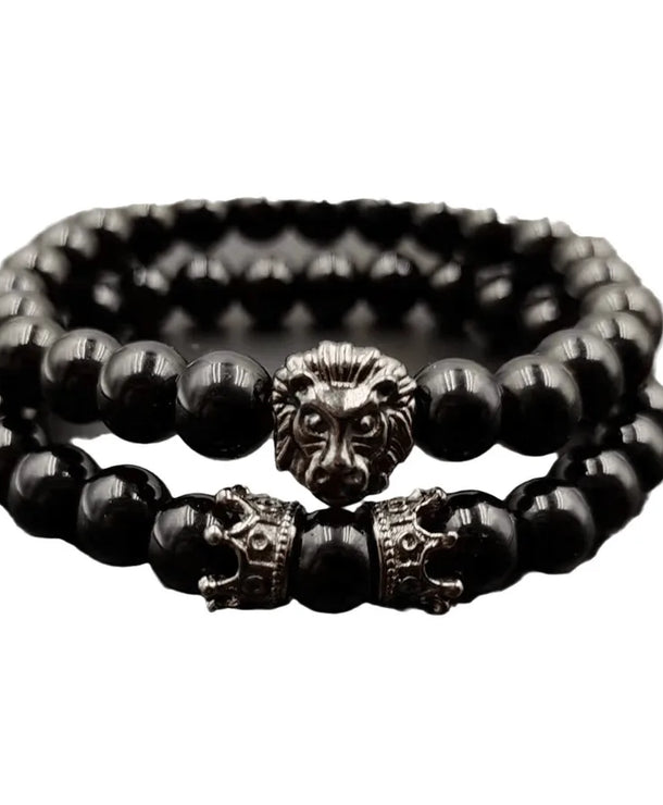 Set de 2 brazaletes de aleación negra con diseño de corona para hombre - imagen 5