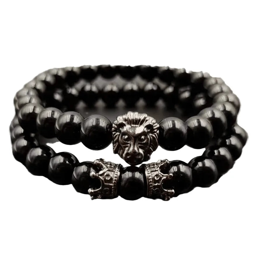 Set de 2 brazaletes de aleación negra con diseño de corona para hombre - imagen 5