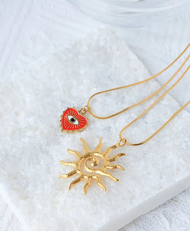 Collar con dije de sol, ojo turco y corazón en acero inoxidable 304 - imagen 2
