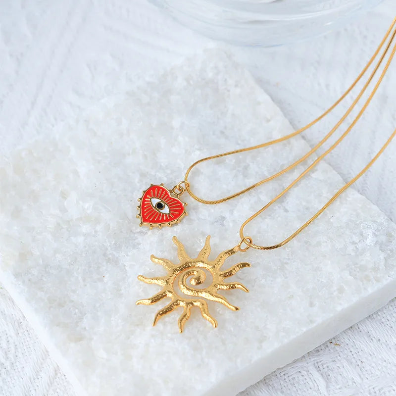 Collar con dije de sol, ojo turco y corazón en acero inoxidable 304 - imagen 2
