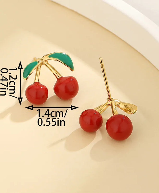 Aretes de cerezas asimétricos con baño de oro 14K para mujer - imagen 5
