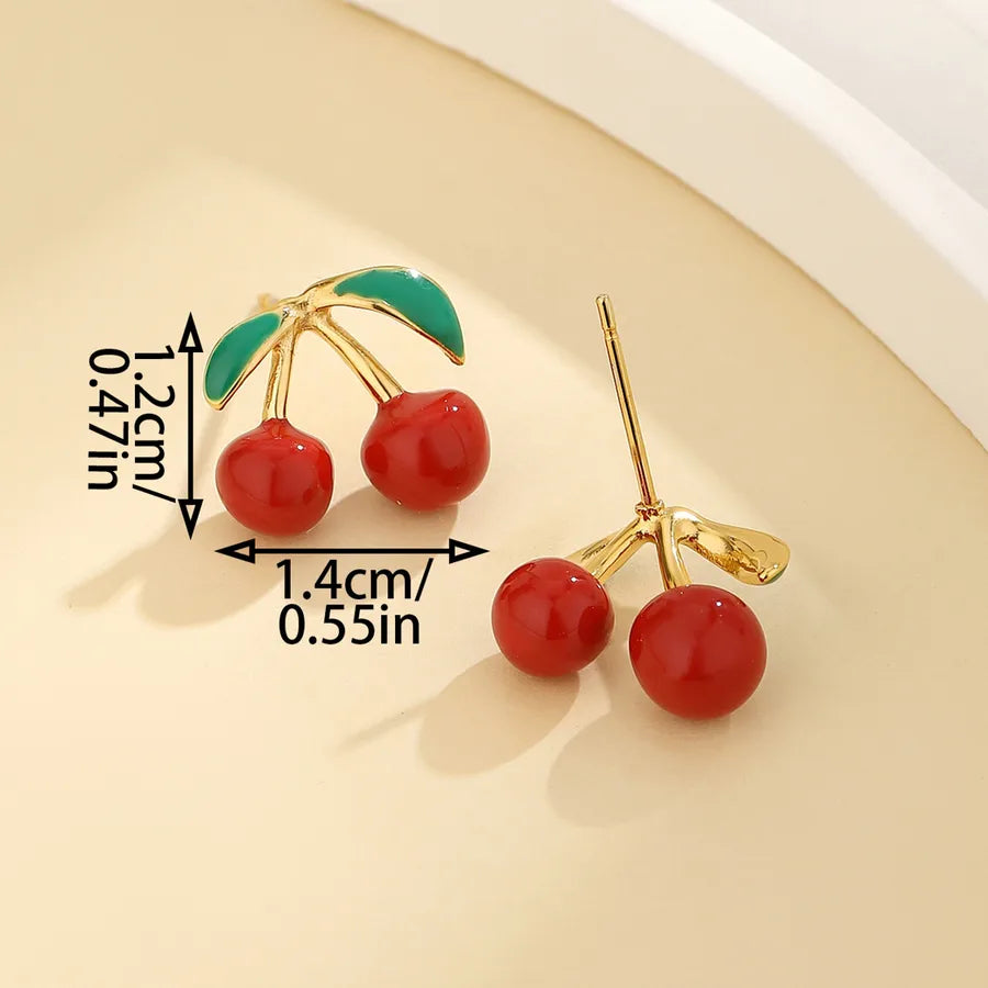 Aretes de cerezas asimétricos con baño de oro 14K para mujer - imagen 5