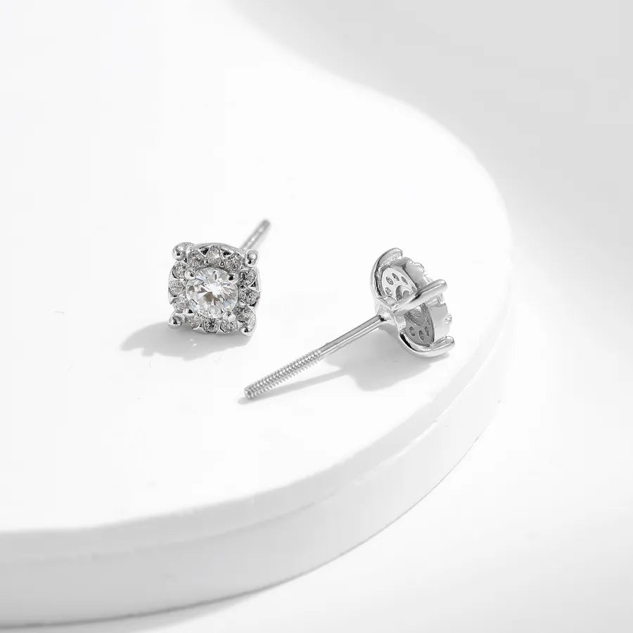 Aretes de botón de plata esterlina 925 con moissanita geométrica - imagen 5