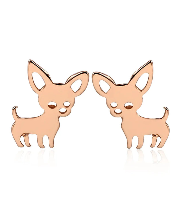 Aretes de botón de acero 304 con baño de oro 18K y diseño de perrito - imagen 9