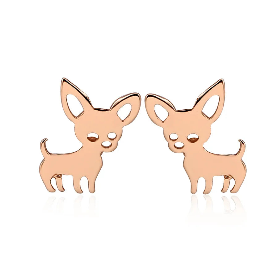 Aretes de botón de acero 304 con baño de oro 18K y diseño de perrito - imagen 9