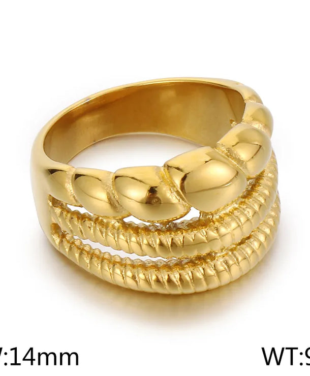 Anillo de acero 304 con baño de oro 18K y diseño geométrico calado - imagen 14