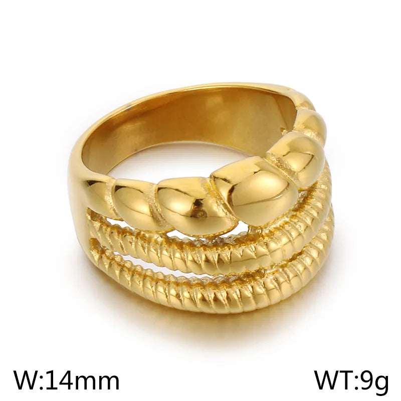 Anillo de acero 304 con baño de oro 18K y diseño geométrico calado - imagen 14