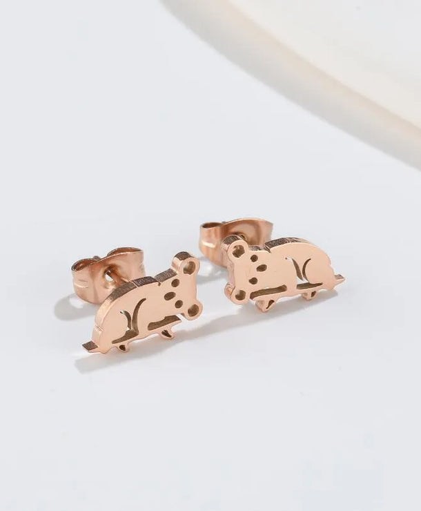 Aretes de botón de acero 304 con baño de oro 18K y diseño de animalitos - imagen 8