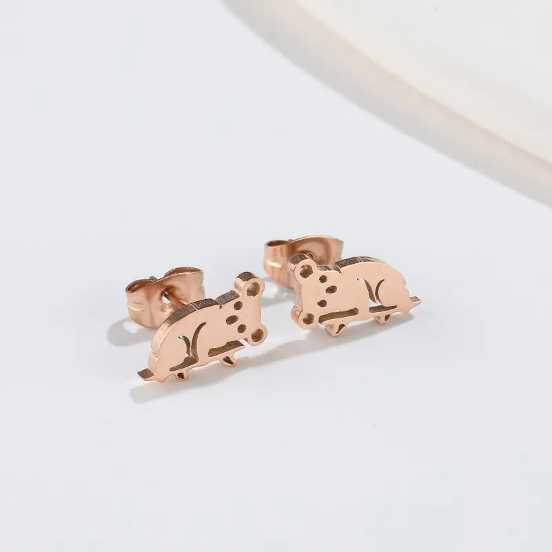 Aretes de botón de acero 304 con baño de oro 18K y diseño de animalitos - imagen 8