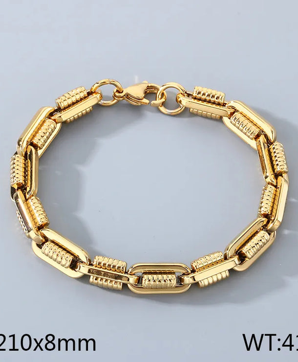 Pulsera de eslabones ovalados con patrón de engranaje chapada en oro 18K - imagen 12