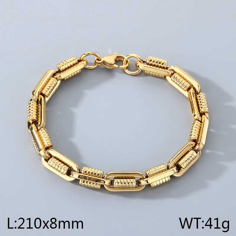 Pulsera de eslabones ovalados con patrón de engranaje chapada en oro 18K - imagen 12