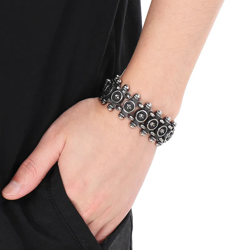 Pulsera de cadena en acero 304 con dije de calavera, hip-hop rock - imagen 8