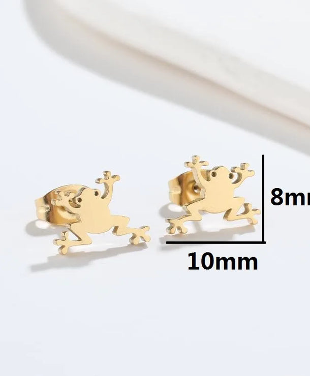 Aretes de botón de acero 304 con baño de oro 18K y diseño de animalitos - imagen 36