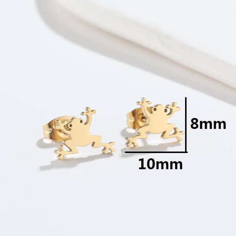 Aretes de botón de acero 304 con baño de oro 18K y diseño de animalitos - imagen 36
