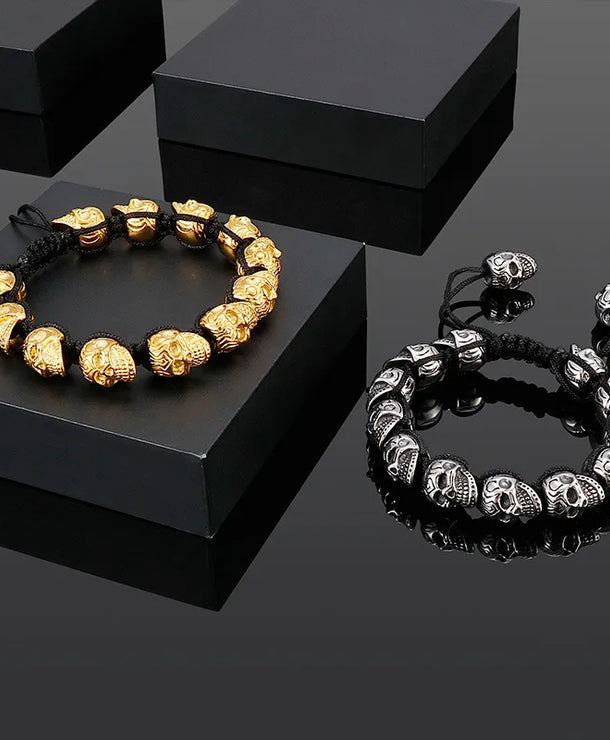 Pulsera de acero de titanio con dije de calavera, estilo retro