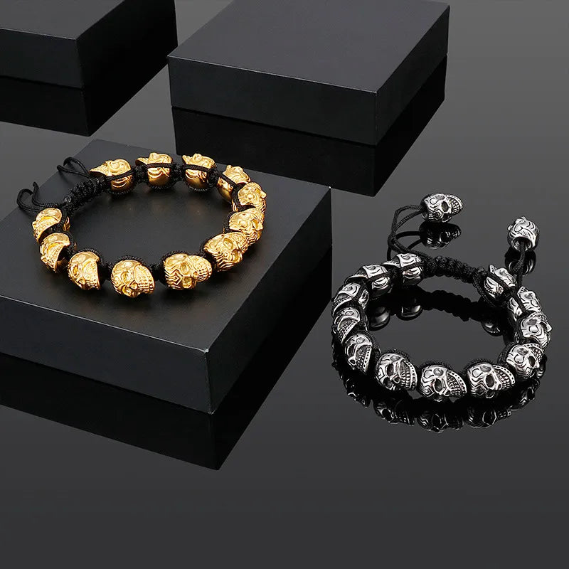 Pulsera de acero de titanio con dije de calavera, estilo retro