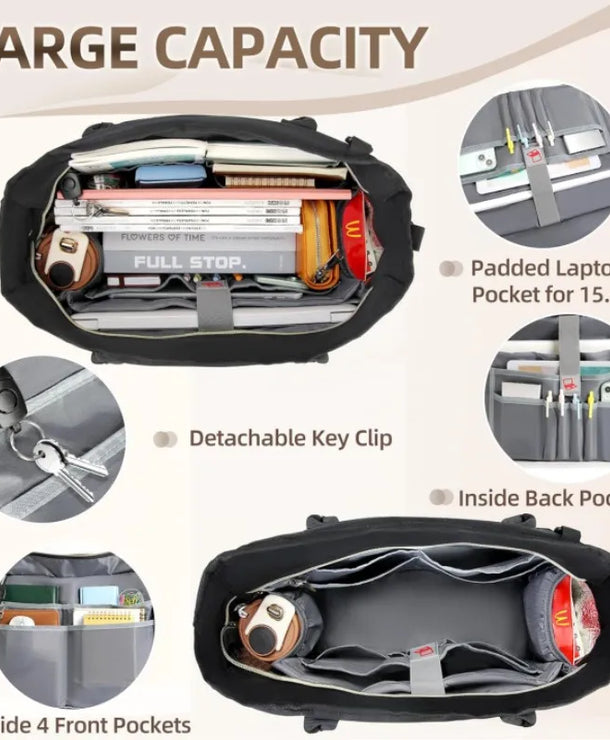 Bolso para laptop de cuadros en poliéster para mujer con asa superior - imagen 3
