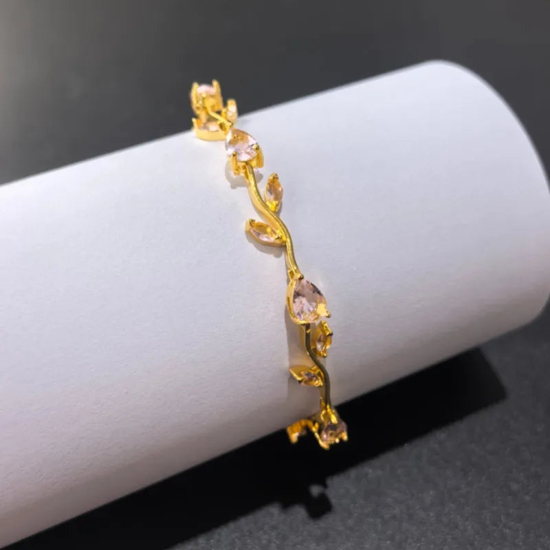 Pulsera de acero 304 con baño de oro 18K y diseño de hojas para mujer - imagen 11