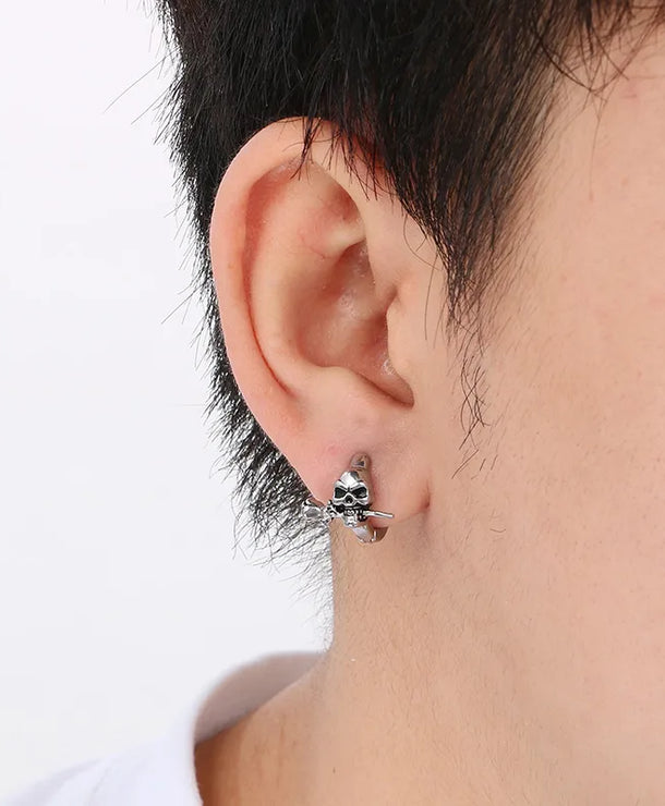 Aretes de acero 304 con dije de calavera e incrustación de circonia - imagen 8